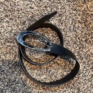 Guess Silver Buckle Black Genuine Leather Belt